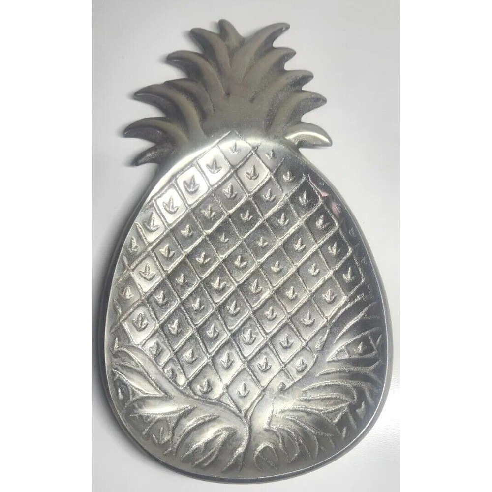 ihi  Pineapple Shaped Silver Pewter Serving Dish Tray Spoon Rest 9" x 4.5"